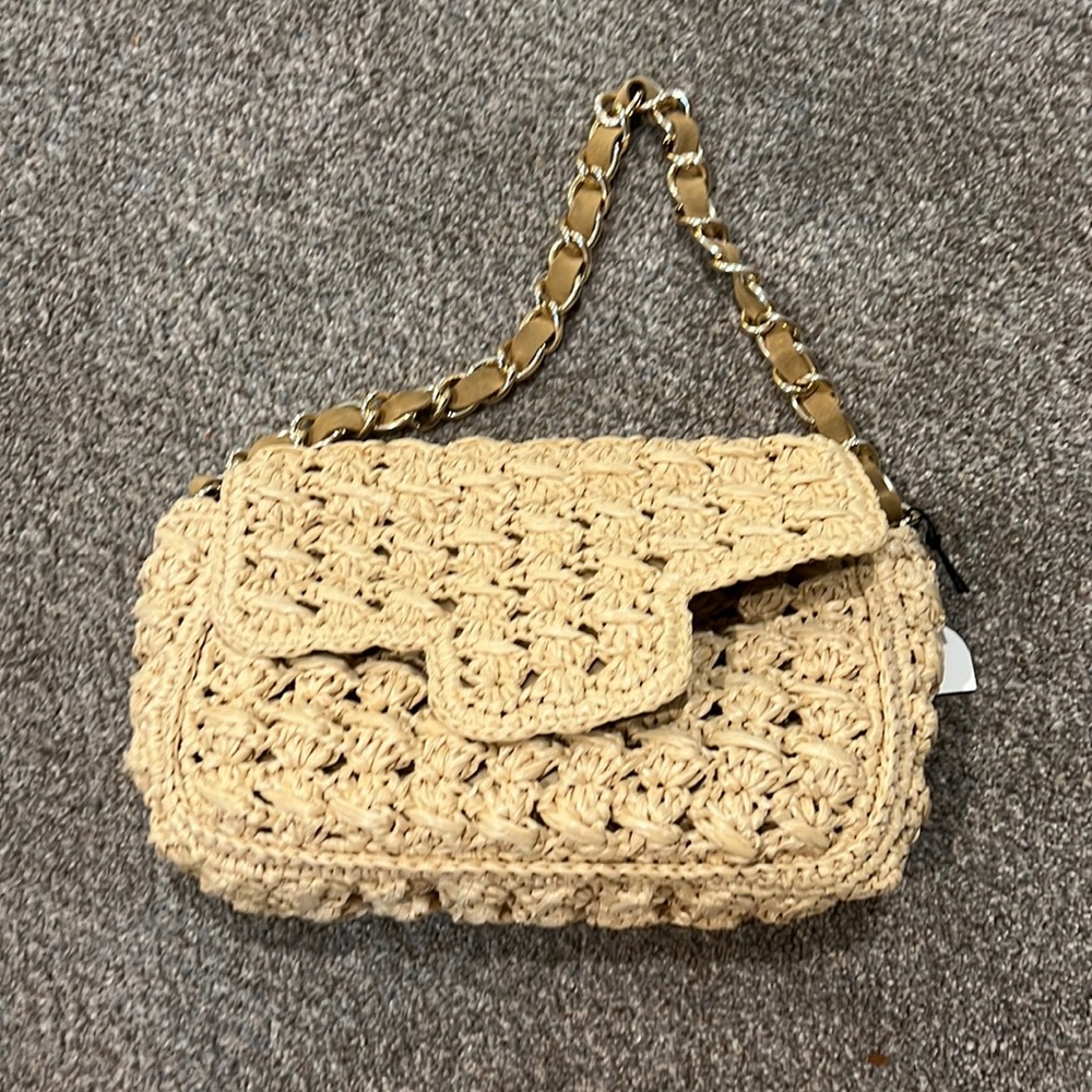 Caterina Bertini straw leather shoulder bag